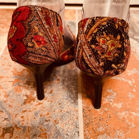 👠Incredible Vintage Stiletto Velvet Paisley & Rhinestone D’Orsay Style Heels! - Picture 13 of 16